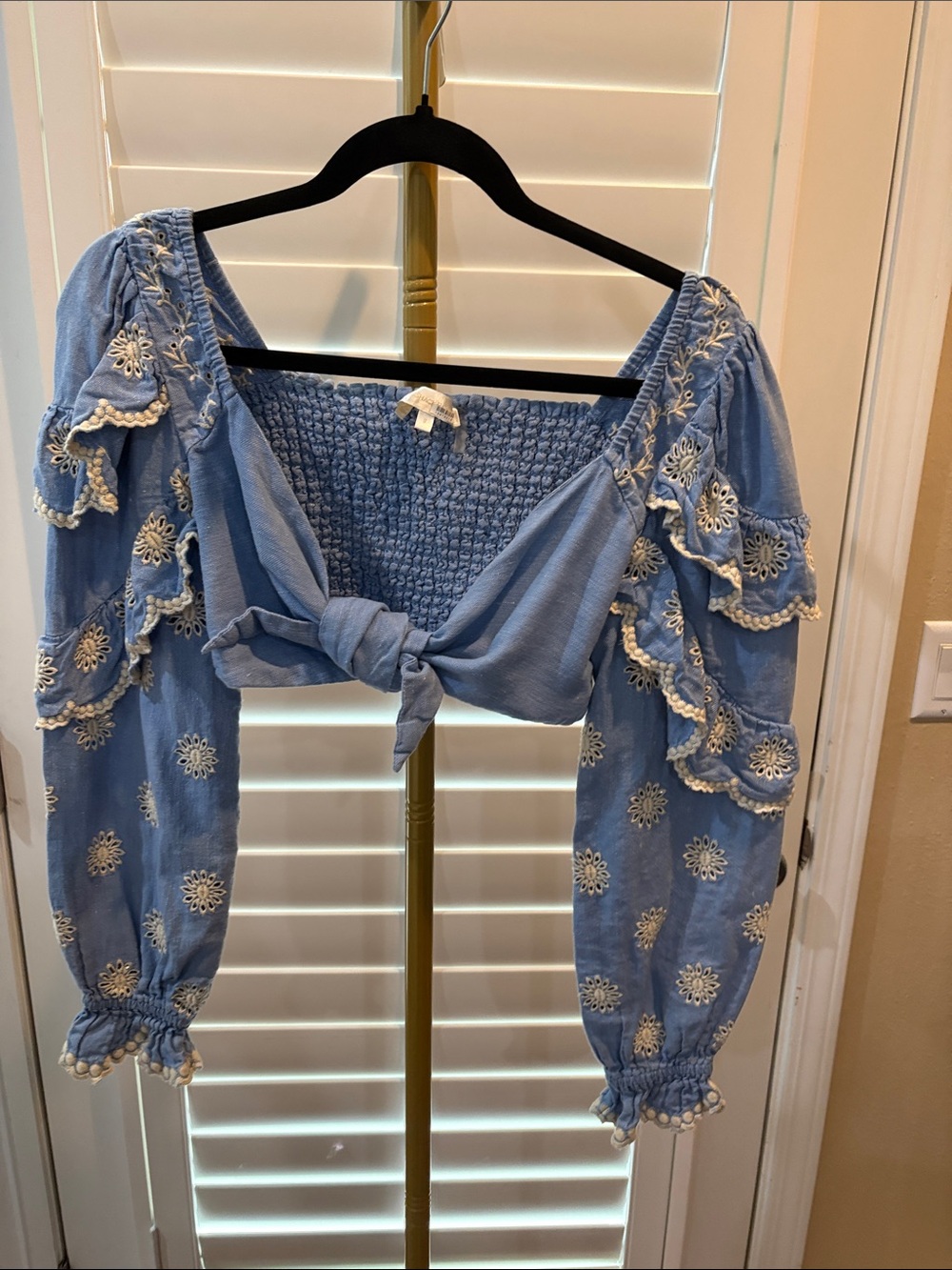 LoveShackFancy Milanti Crop Top in Faded Hydrangea Blue - Size S